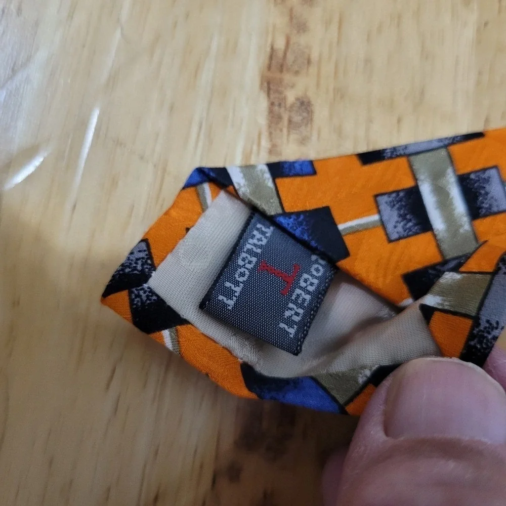 Robert Talbott Studio Men's Tie Orange/ Blue   Geometric Silk Printed‎ Necktie